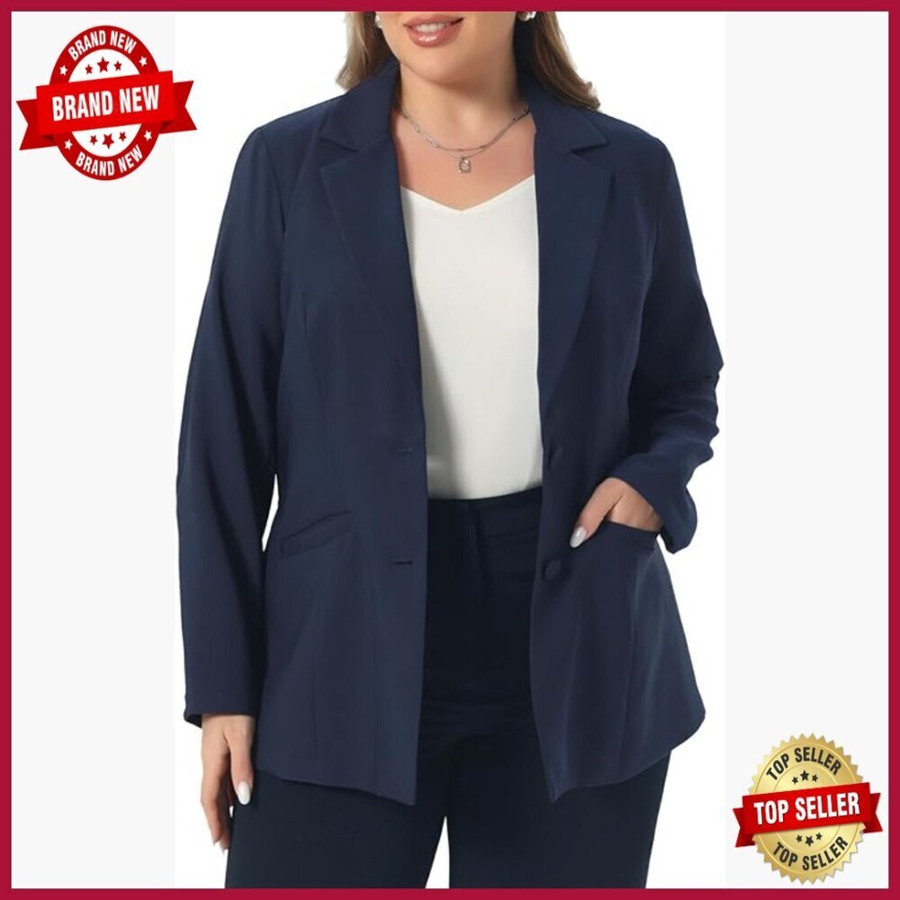 Plus Size Notched Lapel Blazer, Business Casual Button Jacket for Work